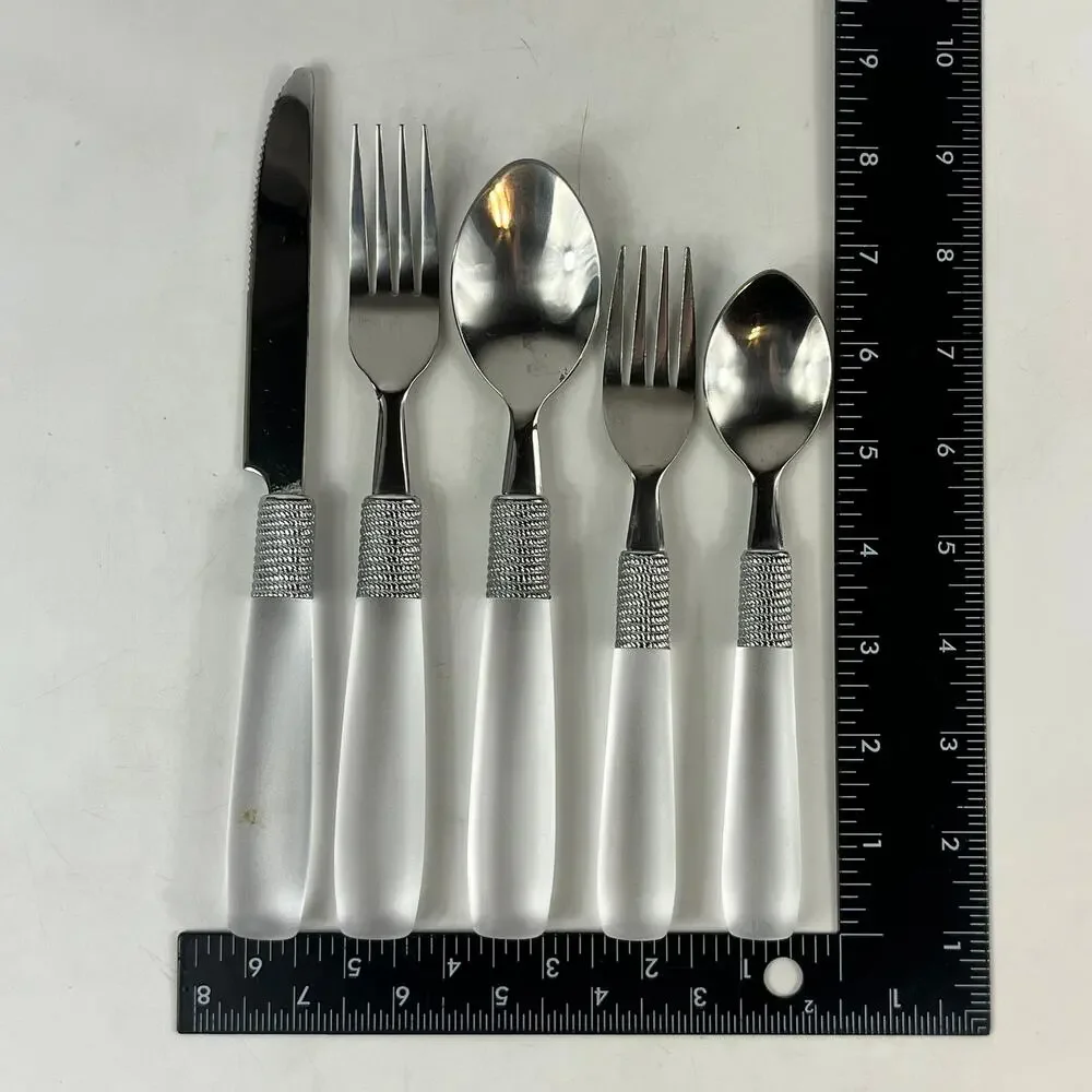 Farberware 15Pc Frosted Handle Flatware Set Stainless Steel Knives Forks Spoons